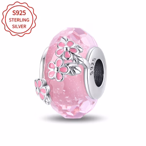 Cherry Blossom Murano Glass Charm - S925