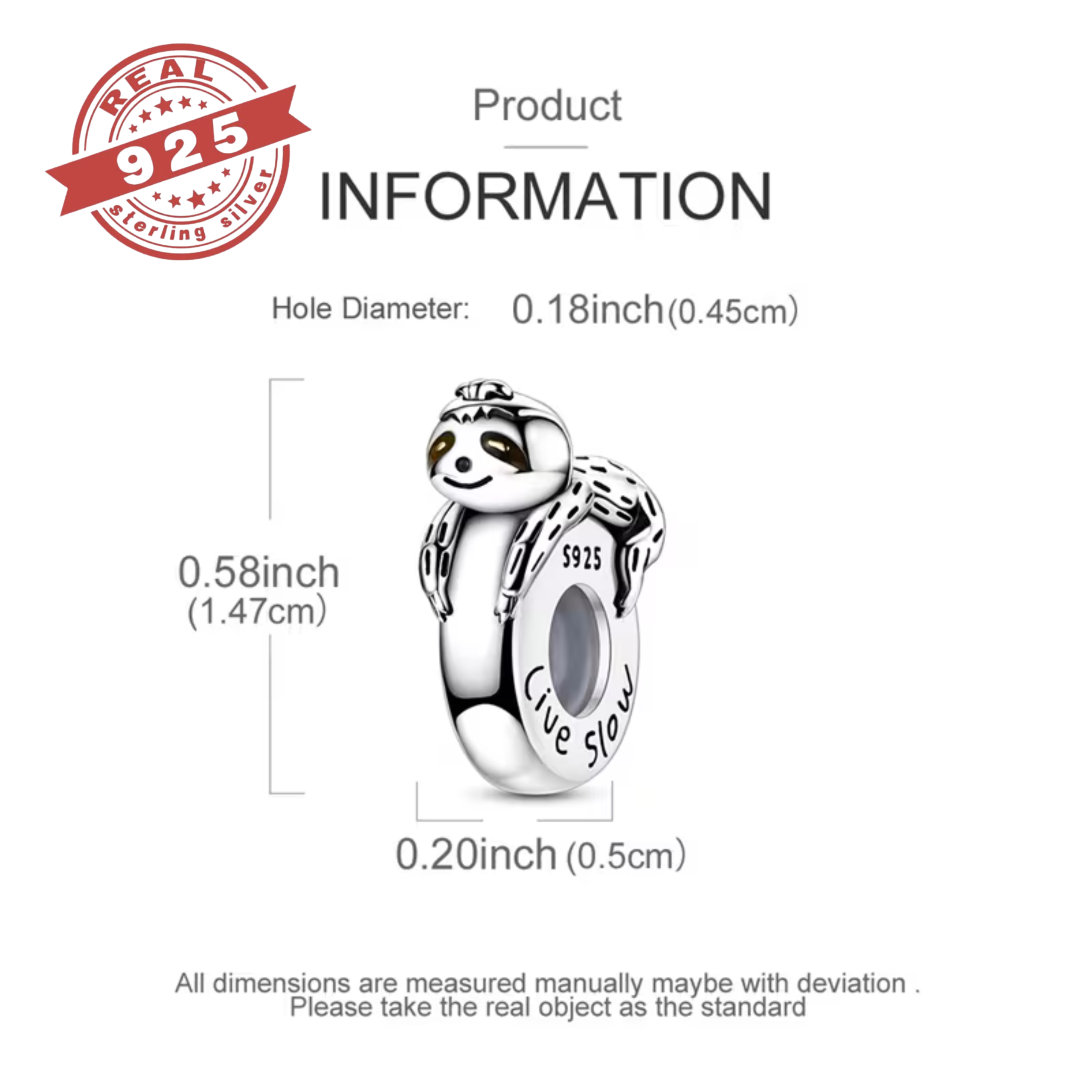 Slow Life Sloth Rubber Charm - S925 - Image 3