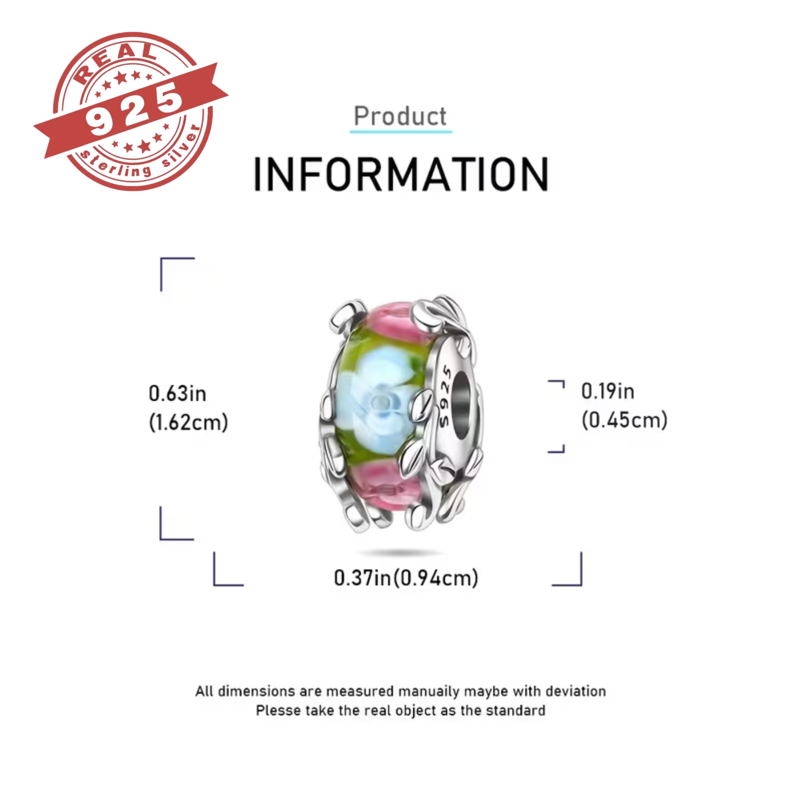 Floral Murano Glass Bead Charm - S925 - Image 2