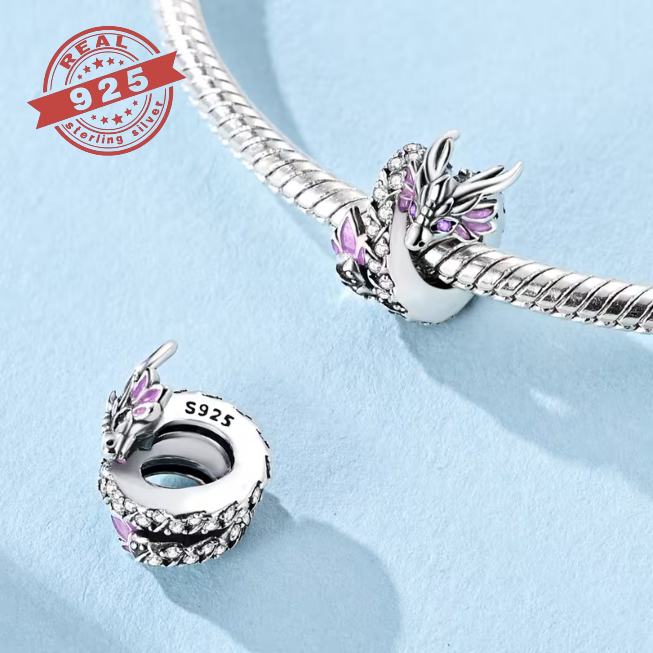 Silvery Dragon Charm - S925 - Image 2