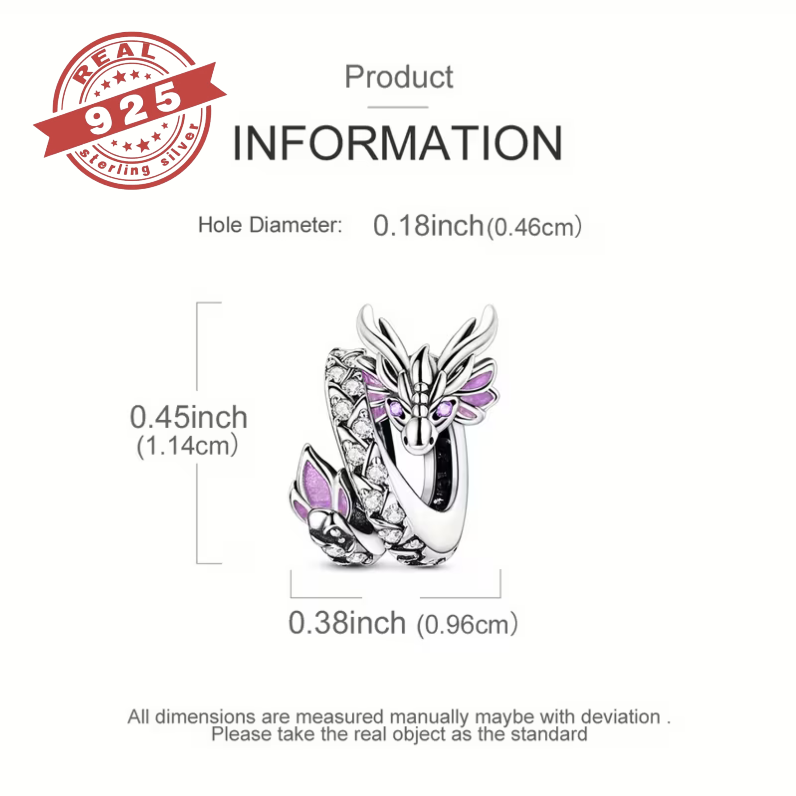 Silvery Dragon Charm - S925 - Image 3