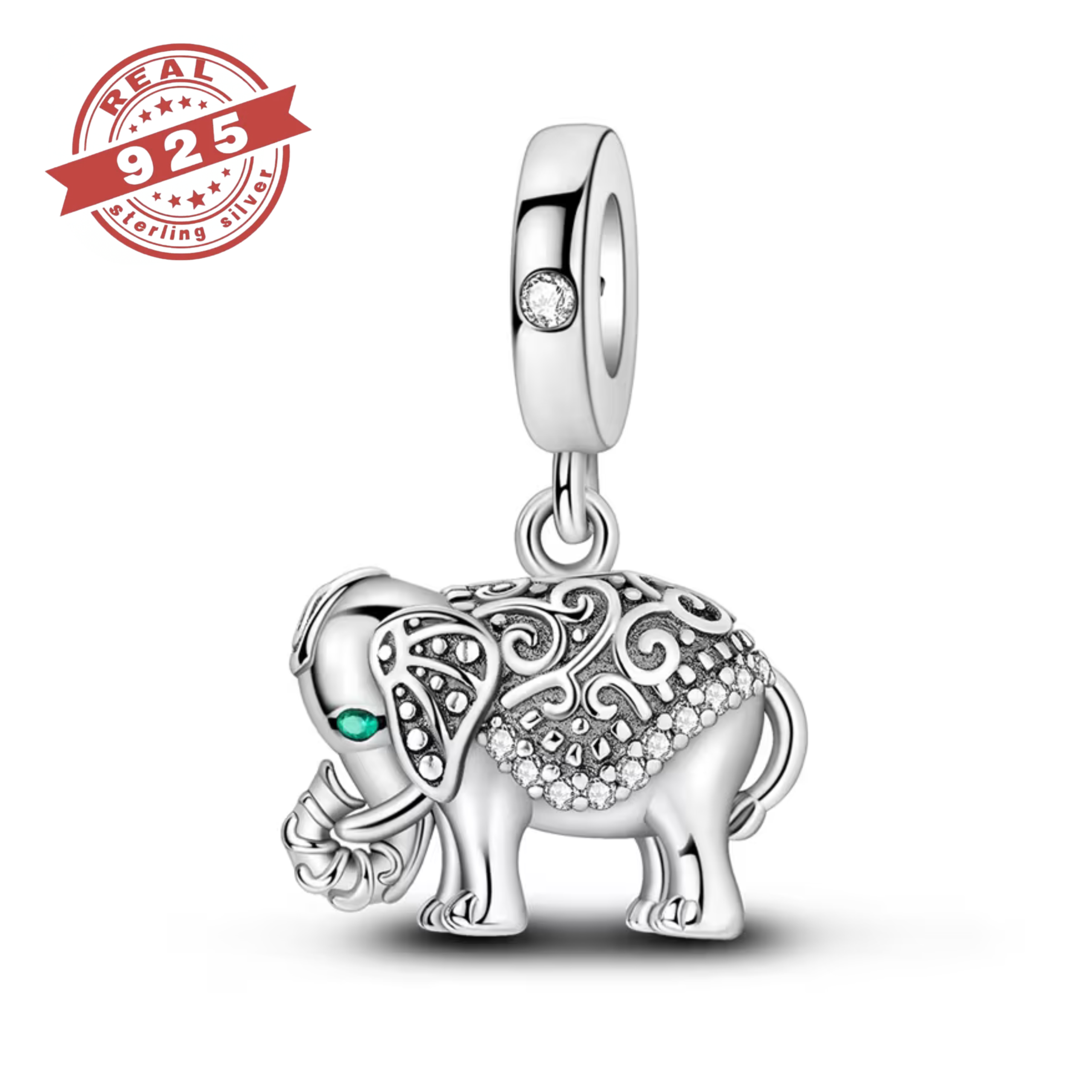 Silver Retro Elephant Charm - S925