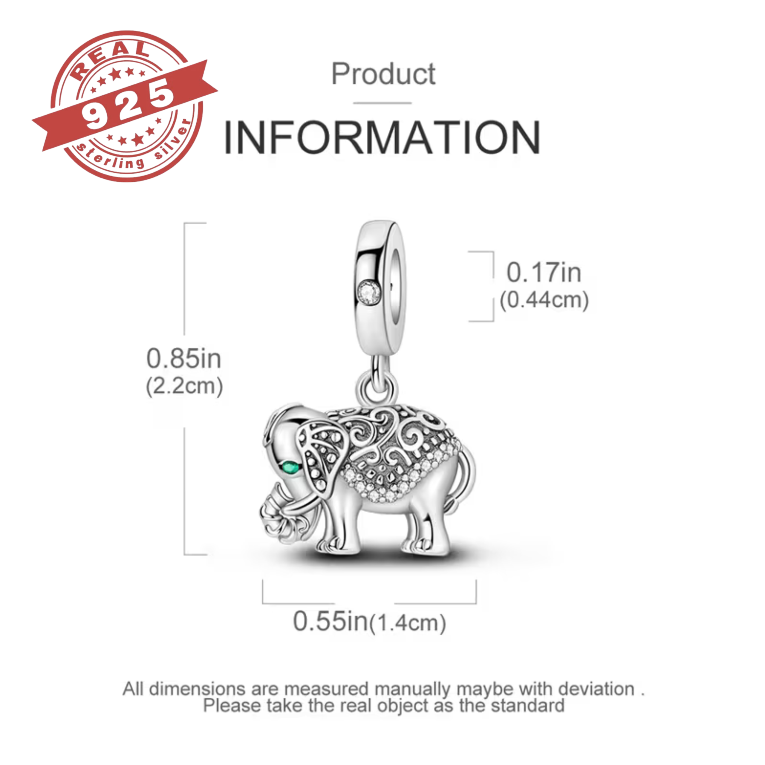 Silver Retro Elephant Charm - S925 - Image 3