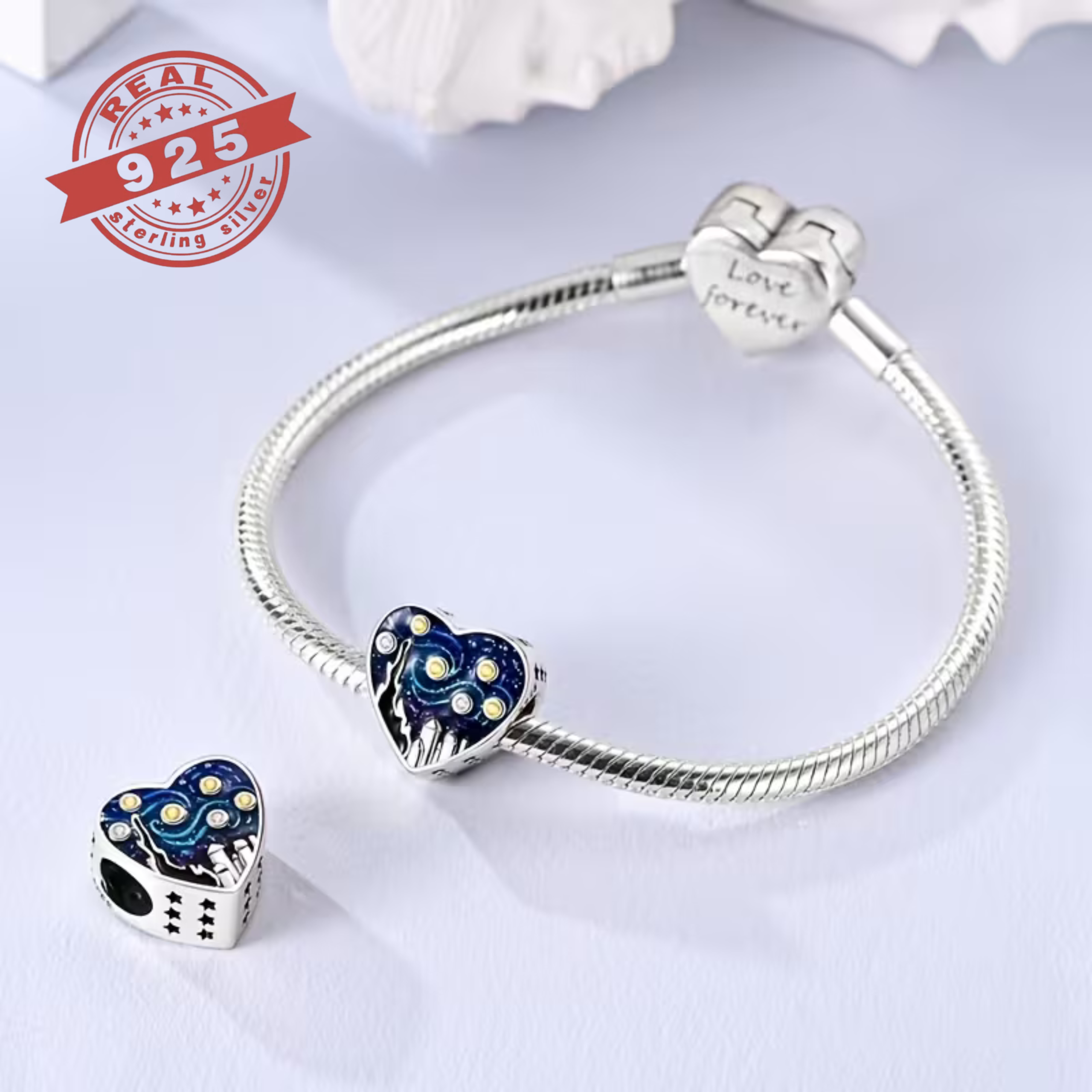 Starry Night Heart Charm - S925 - Image 3