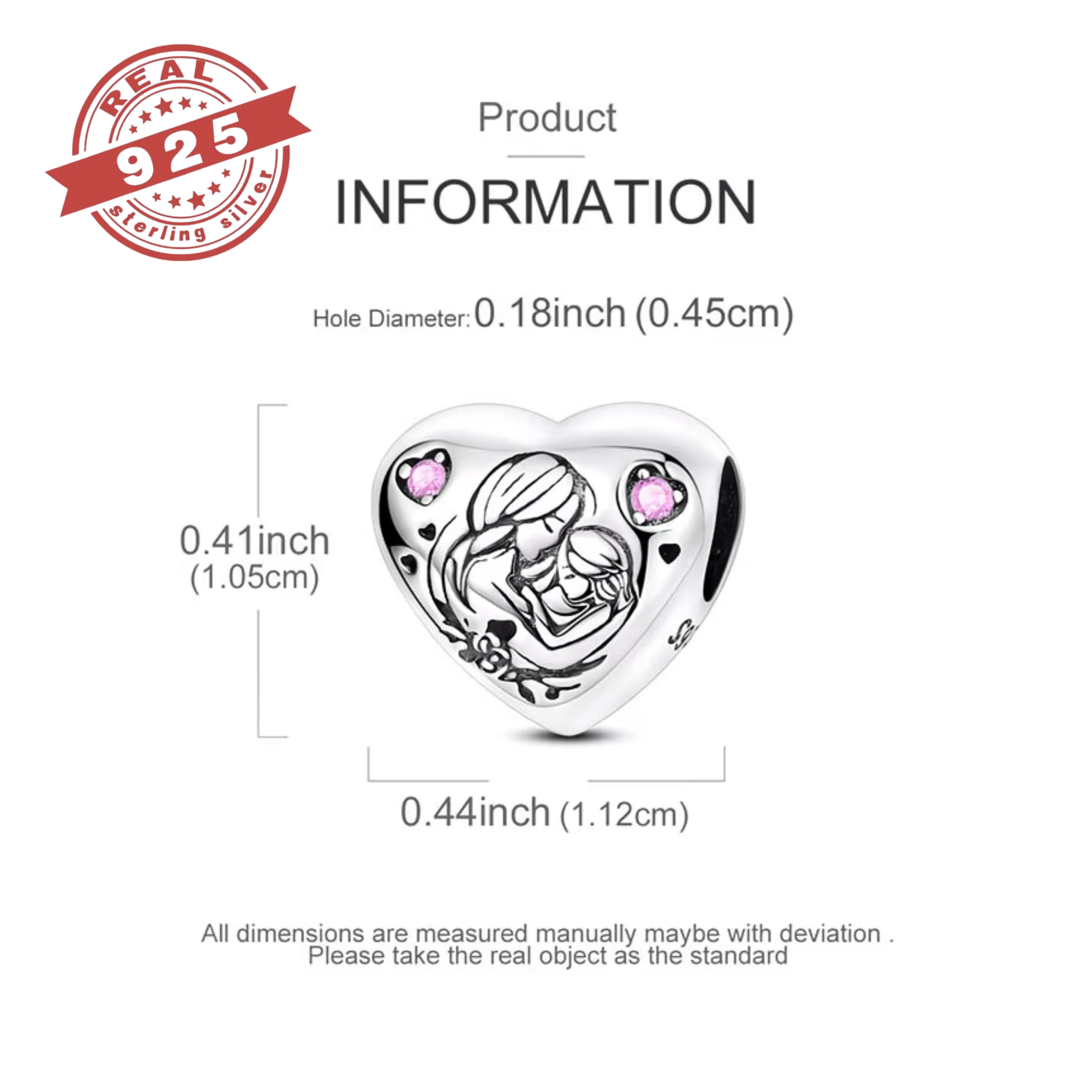 Mother's Endless Love Heart Charm - S925 - Image 3