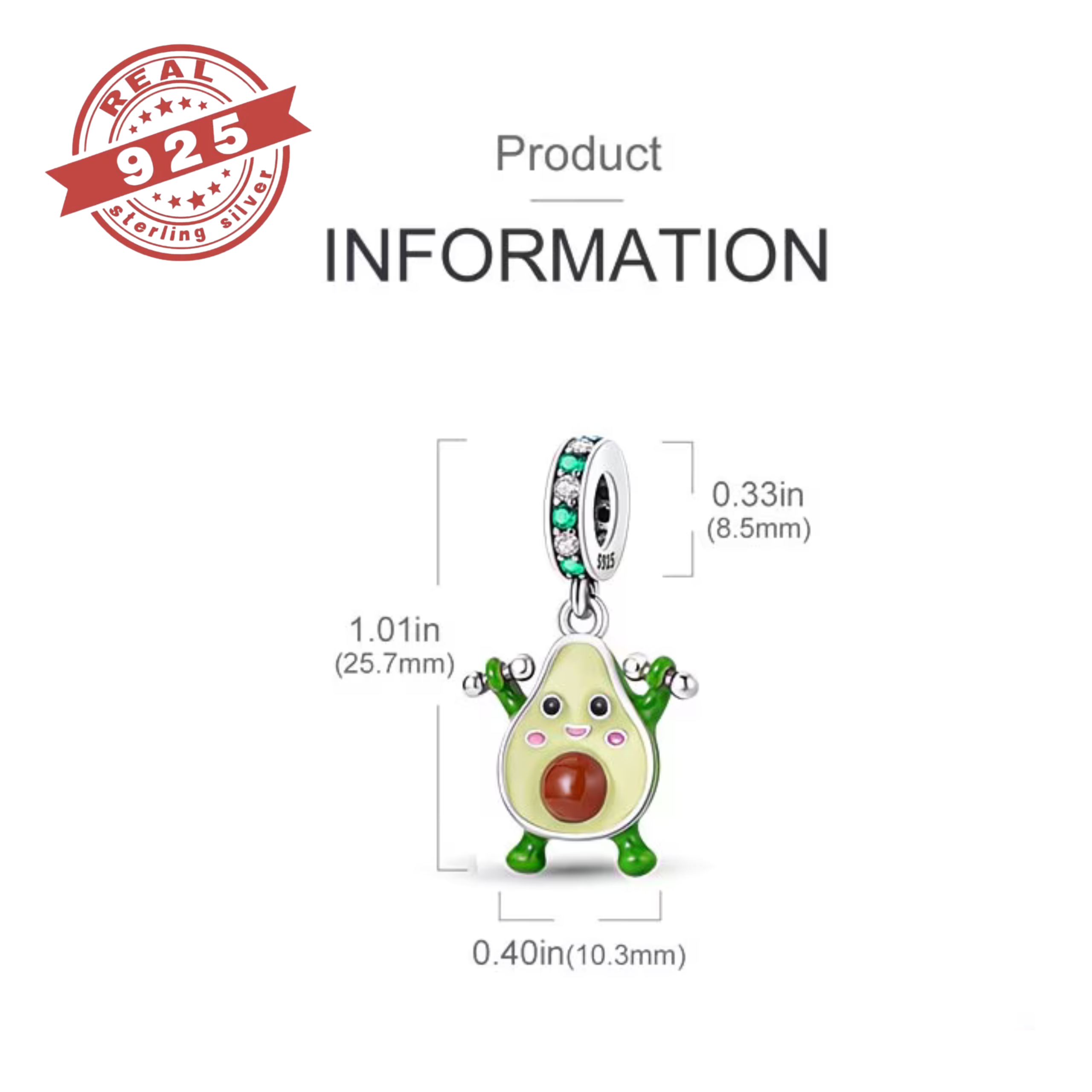 Avocado Dumbbell Dangle Charm – S925 - Image 3