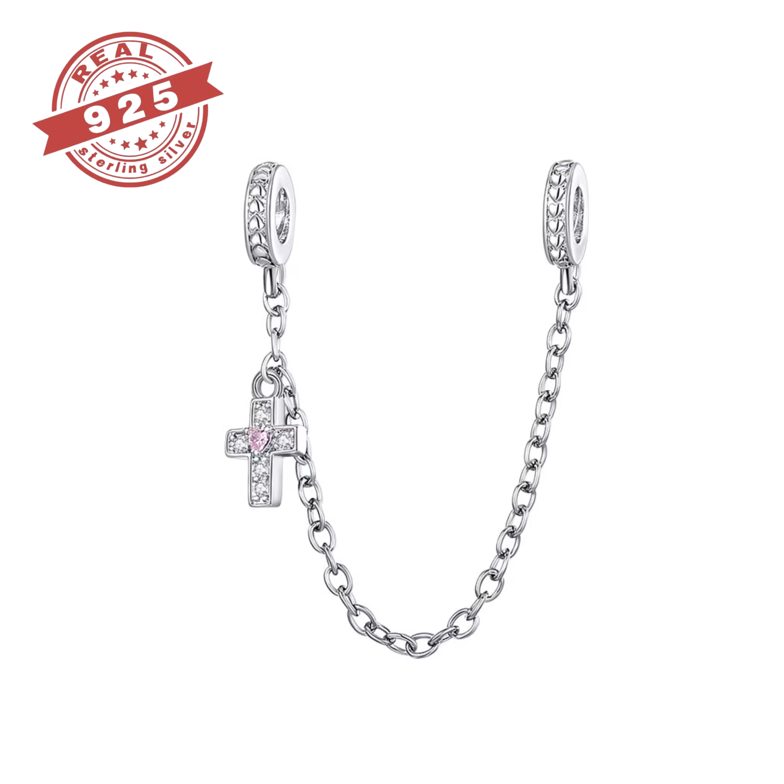 Cross Safety Chain with Heart – S925