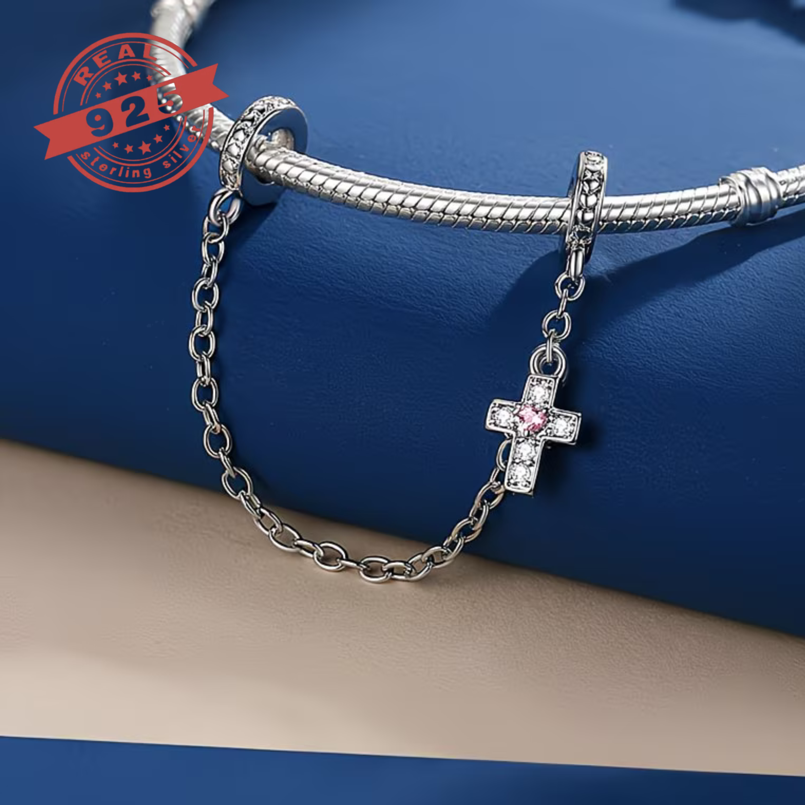 Cross Safety Chain with Heart – S925 - Image 2
