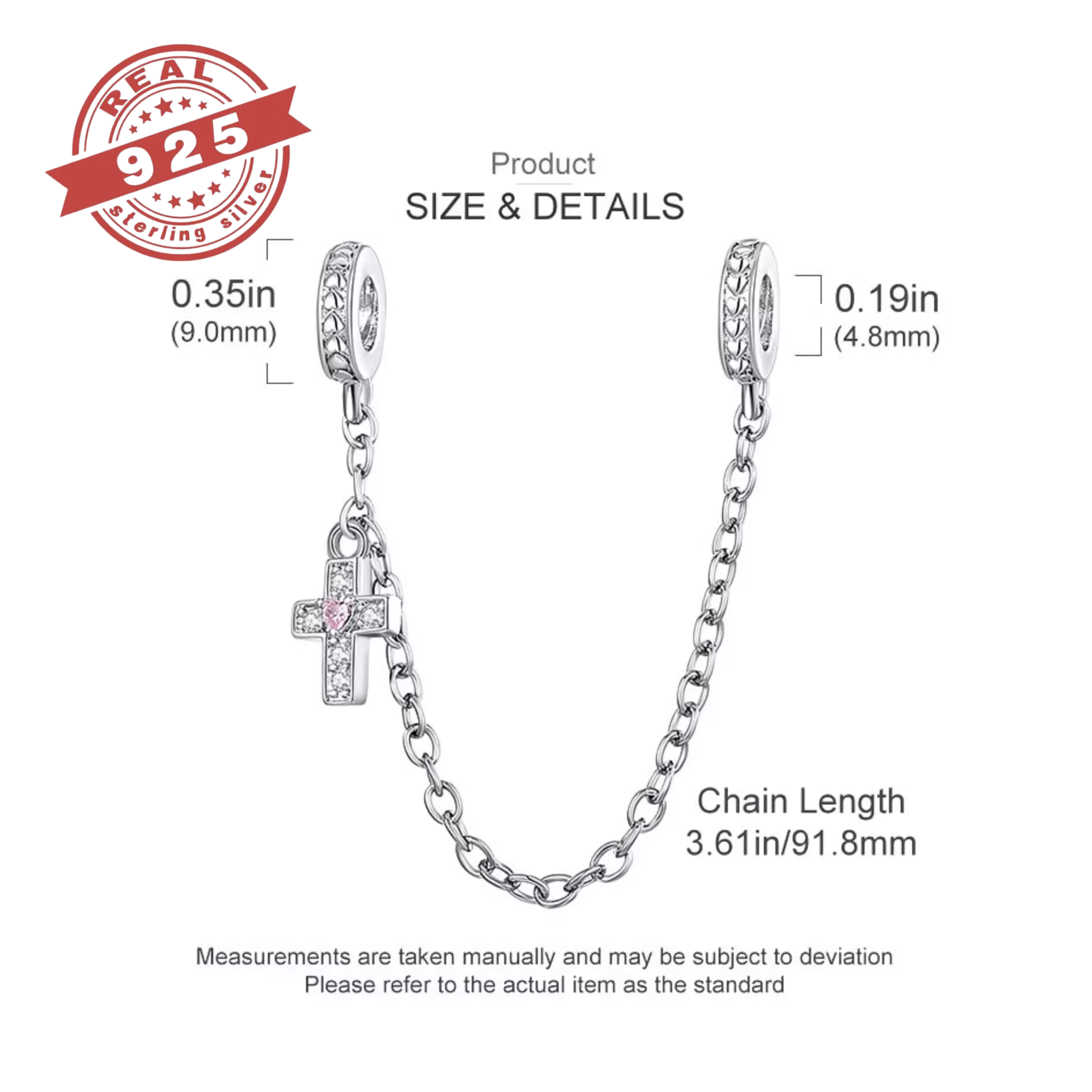 Cross Safety Chain with Heart – S925 - Image 3