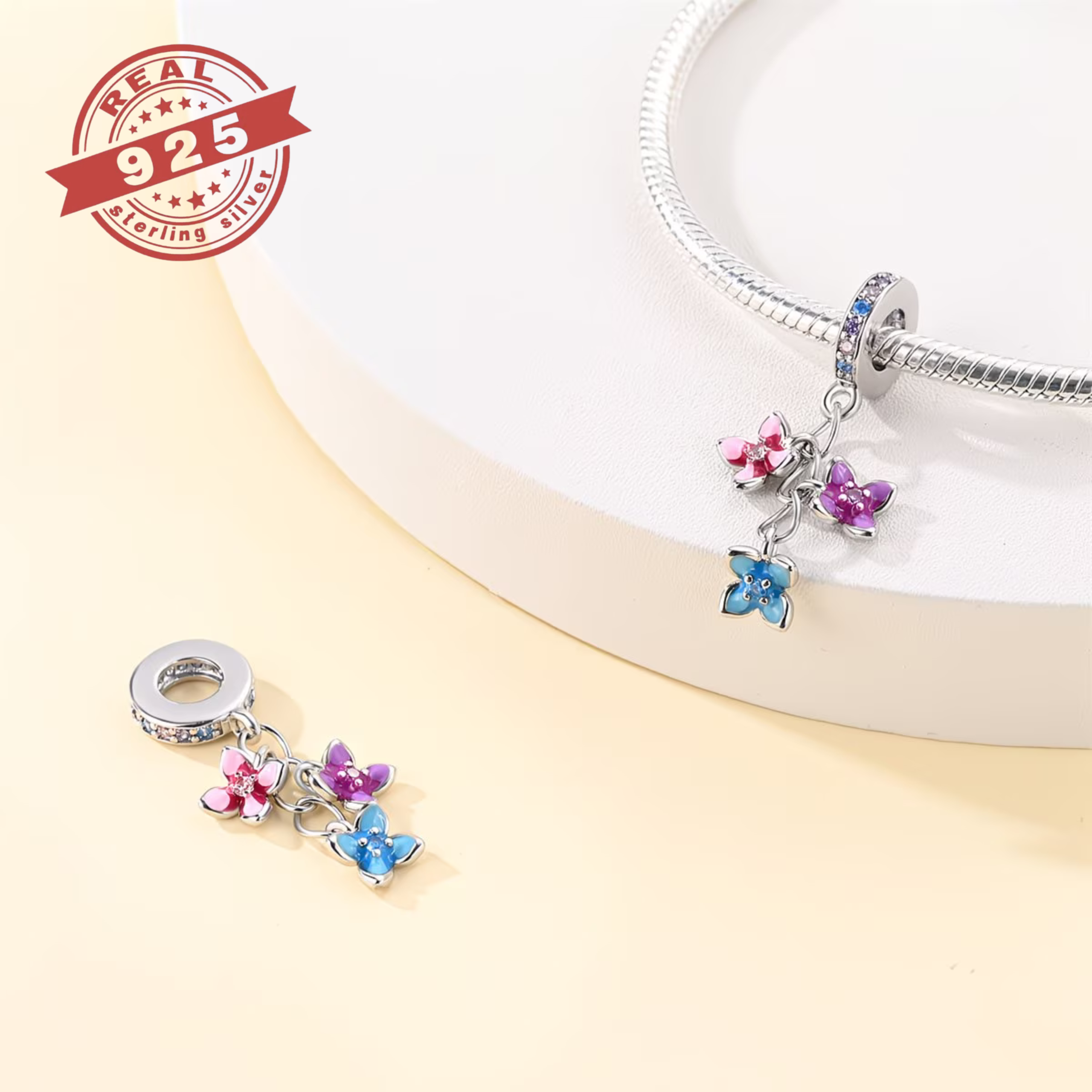 Triple Flower Dangle Charm – S925 - Image 2