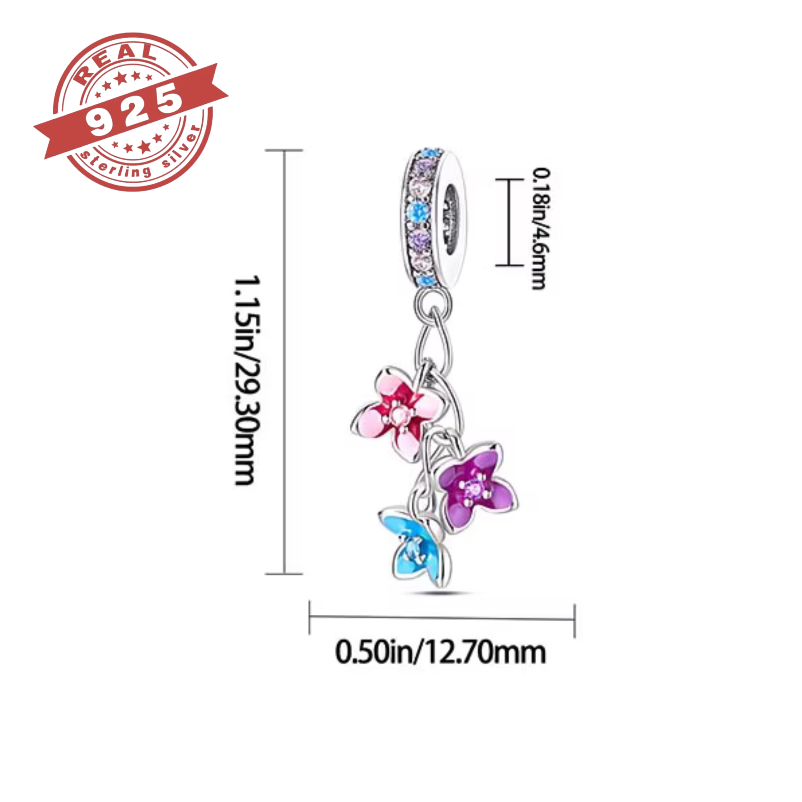 Triple Flower Dangle Charm – S925 - Image 3