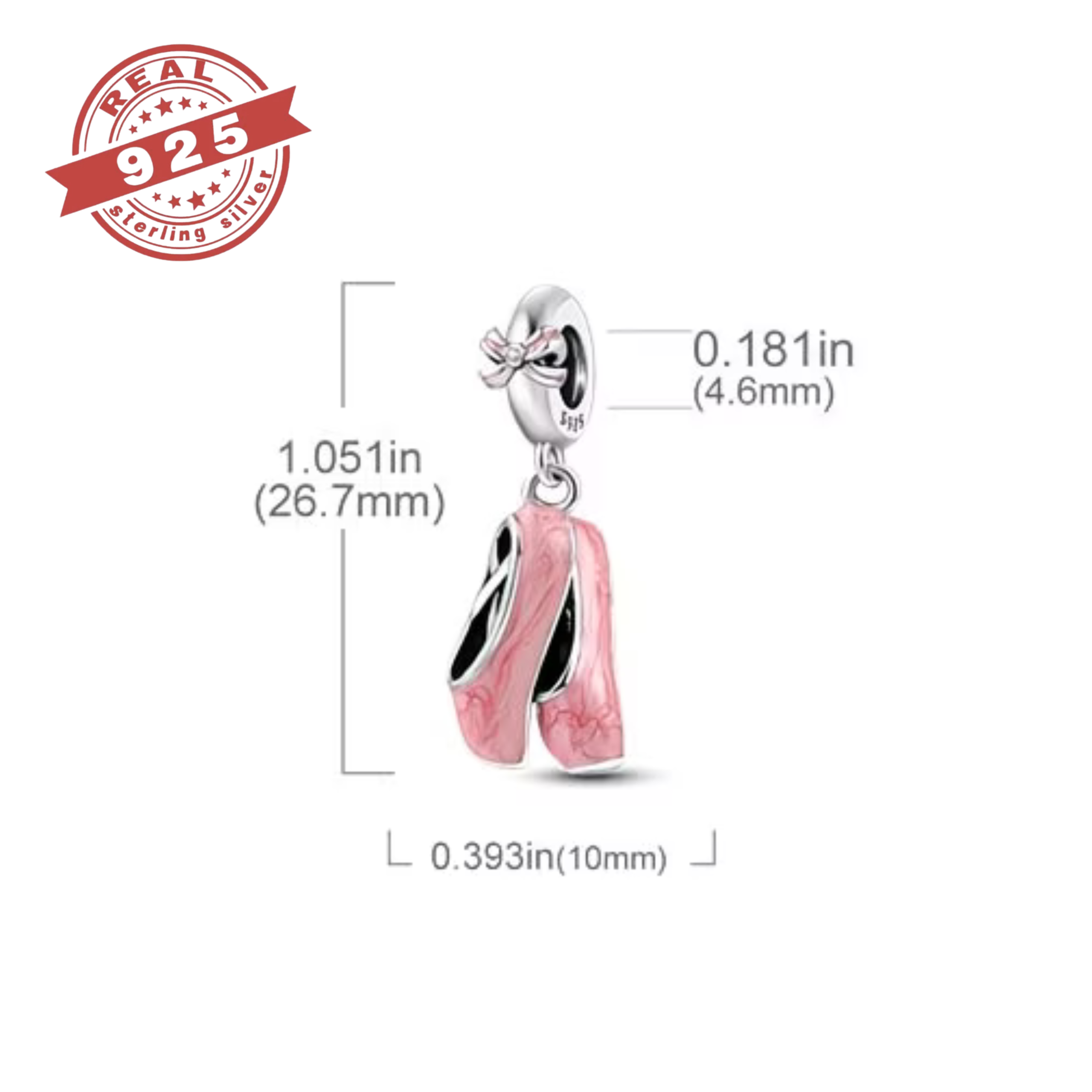 Pink Ballet Slippers Dangle Charm – S925 - Image 3