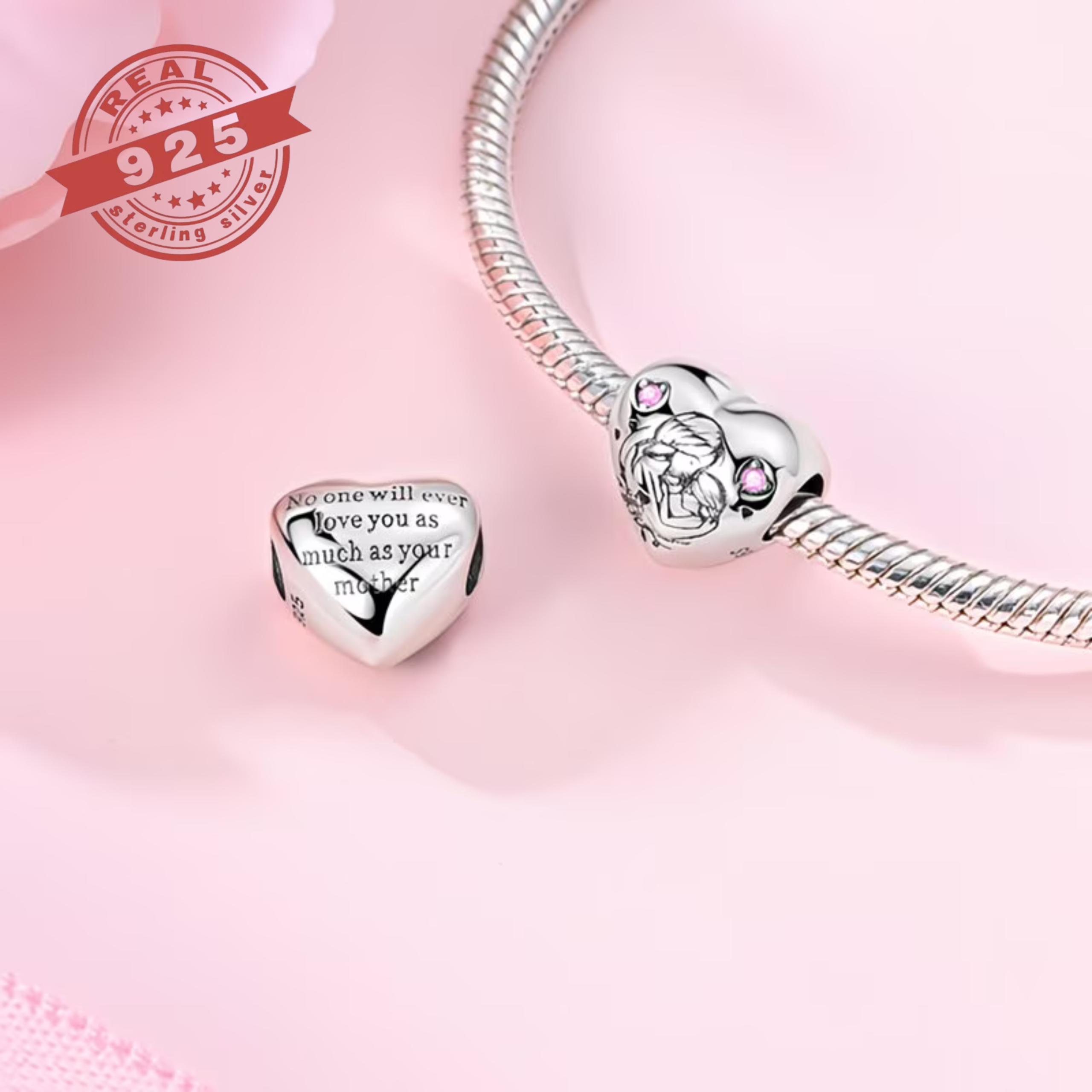 Mother's Endless Love Heart Charm - S925 - Image 2