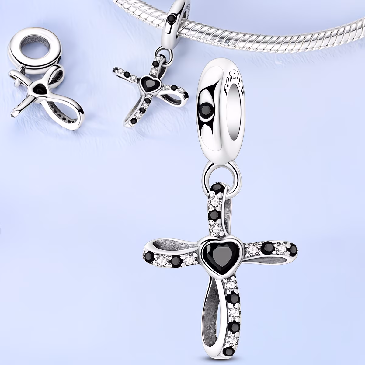 Black Heart Cross Dangle Charm - Image 2