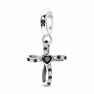 Black Heart Cross Dangle Charm