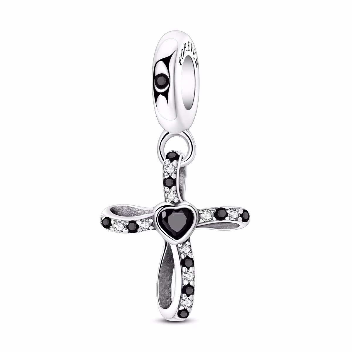 Black Heart Cross Dangle Charm